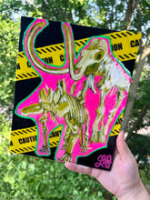 Load image into Gallery viewer, Caution! Dinosaurs resin-coated acrylic painting on wooden panel
