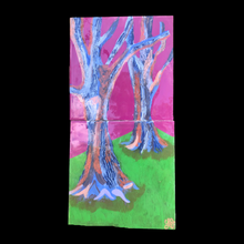 Load image into Gallery viewer, &quot;Trippy Trees&quot; resin-coated acrylic painting on wooden board
